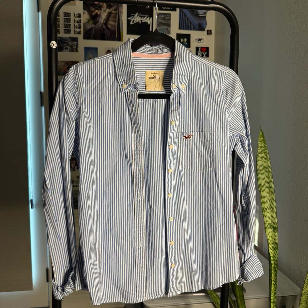 Vinatge Hollister Button Up Shirt Size S Blue White Striped Oxford